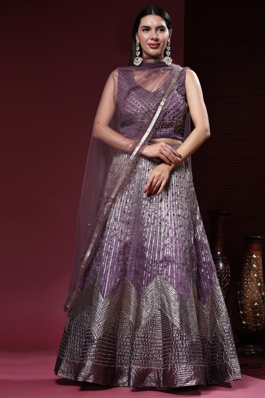 Fancy Heavy Organza Fabric with Elegant Real Mirror & Codding work Lehenga